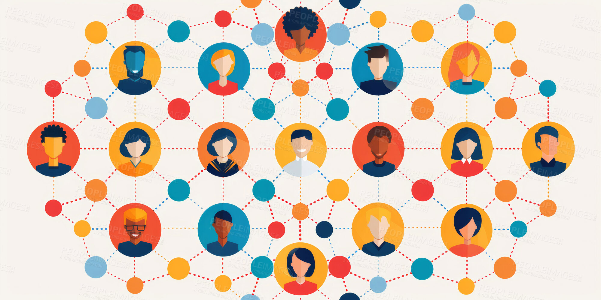 Buy stock photo Collaboration, connect and people with icon, contacts and communication with animation, society and cooperation on background. Cartoon, community and illustration with line art, network and character