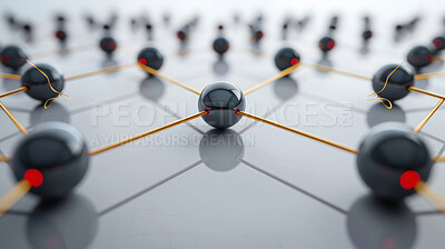 Buy stock photo Abstract, molecule and background with science, model and connection for system structure. Sphere, pattern and wireframe for network, biology and future study with particles and marble atom graphic