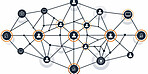 Abstract, grid and network for communication or data sharing on global dashboard and white background. Icon, information technology and internet with user infrastructure on web for cyber connection