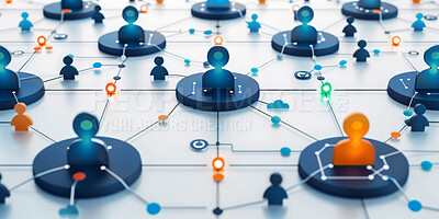 Abstract, icon and network for communication or data sharing on global dashboard and interface. Grid, information technology and internet with user infrastructure on web for cyber connection