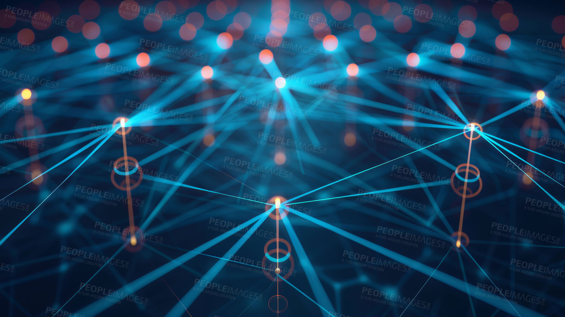 Buy stock photo Abstract, structure and background with network, grid and stars for system connection. Dots, lattice and wireframe for science, infrastructure and future study with particles and internet graphic