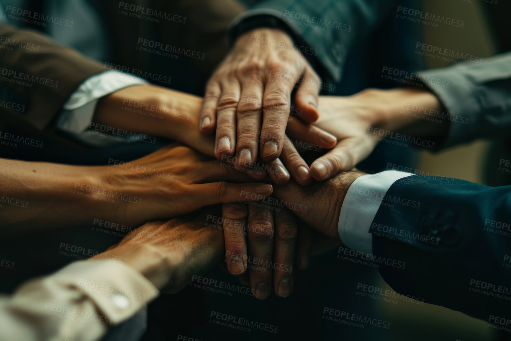 Buy stock photo Business people, partnership and stack with hands together,   cooperation and teamwork for project. Group, staff and employees with collaboration, feedback and support with network and company merger