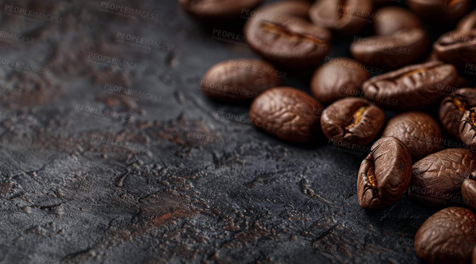 Buy stock photo Brown, roast and coffee beans with texture of grain for espresso, caffeine and organic harvest. Fresh, blend and background with pattern of seed for ingredient, food and natural produce in Ethiopia