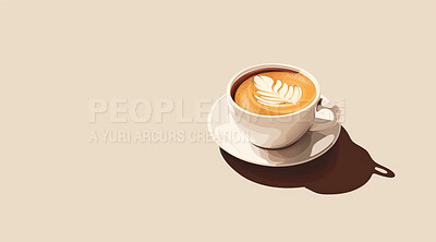 Coffee, relax and space for advertising with shadow of cup on beige background for beverage or drink. Cafe, background and mockup with caffeine, cappuccino or latte in ceramic or porcelain from above