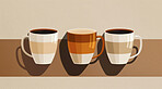 Art, coffee and design with cup illustration on color background for retail service to relax. Cafe, collection and creative with caffeine, cappuccino or latte beverage and drink graphic for marketing