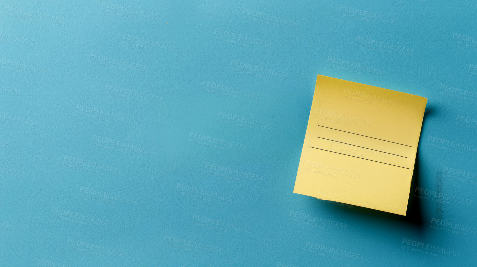 Buy stock photo Sticky note, lines and mockup space with paper for reminder, tasks or agenda on a blue background. Empty document, sign or small tab for schedule planning, brainstorming or post for checklist or tips