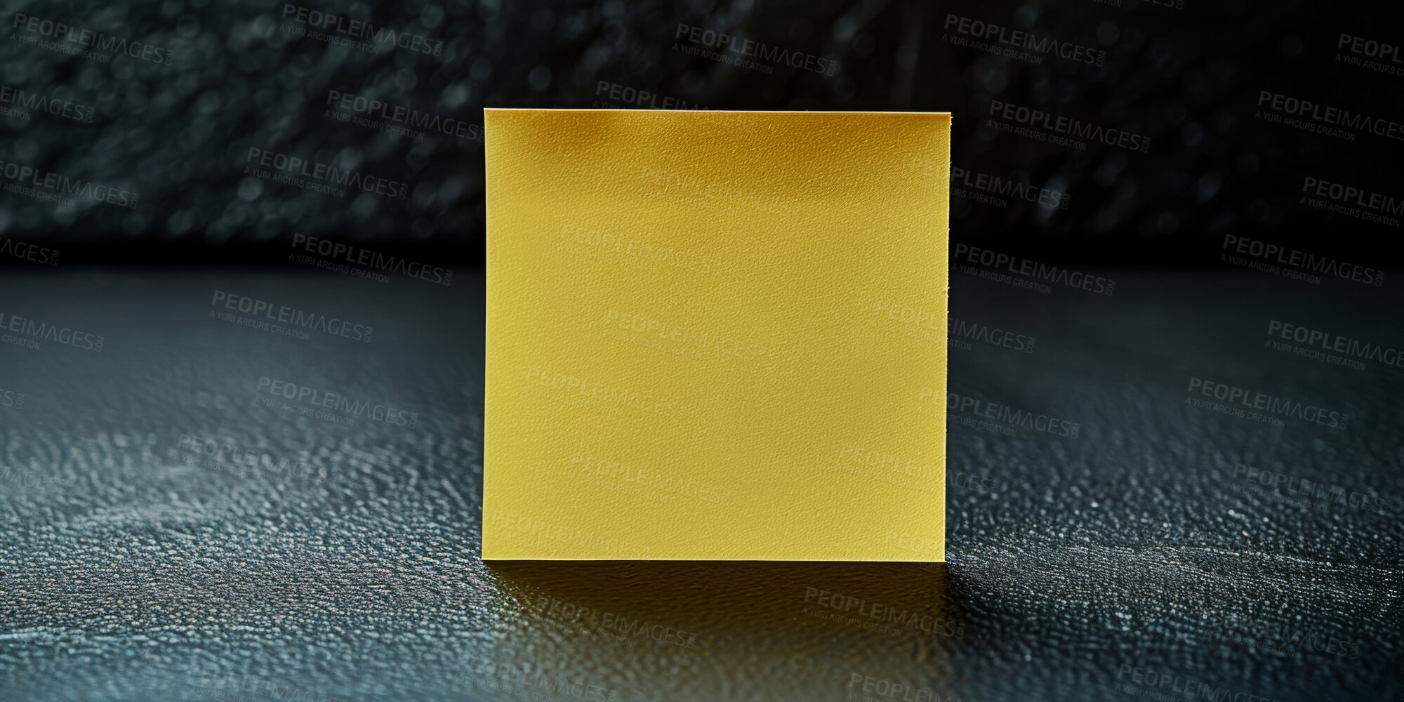 Buy stock photo Sticky note, wall and mockup space with paper for reminder, tasks or agenda on a dark background. Empty document, sign or small tab for schedule planning, brainstorming or post for checklist or tips