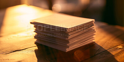 Sticky notes, stack and pile with pages on wooden table for schedule planning, agenda or reminder. Closeup of empty cards or documents for memory, memo or message on checklist, tips or blank paper