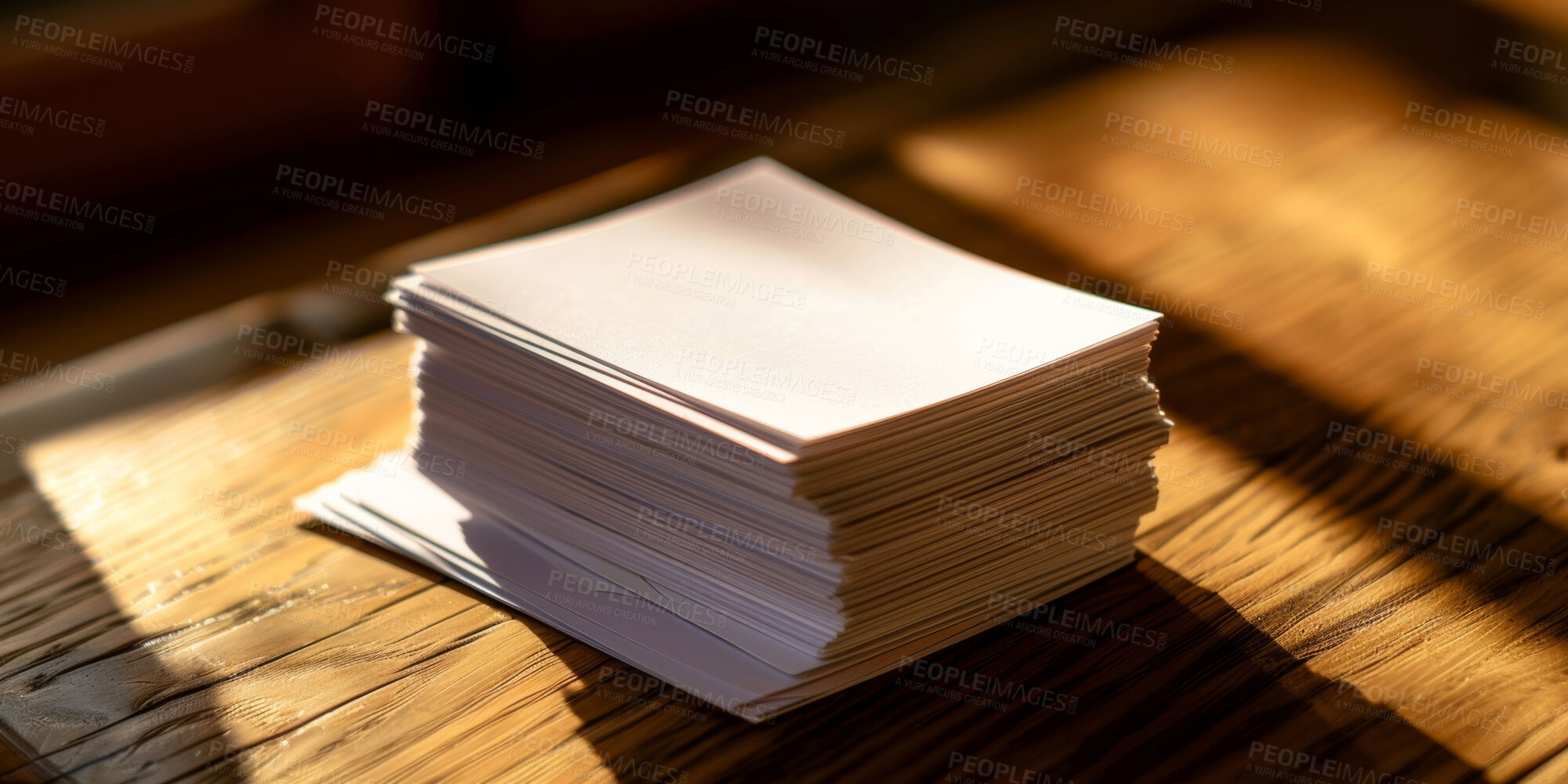 Buy stock photo Sticky notes, stack and paper with pages on wooden table for schedule planning, agenda or reminder. Closeup of empty cards or documents for memory, memo or message on checklist, tips or blank pile