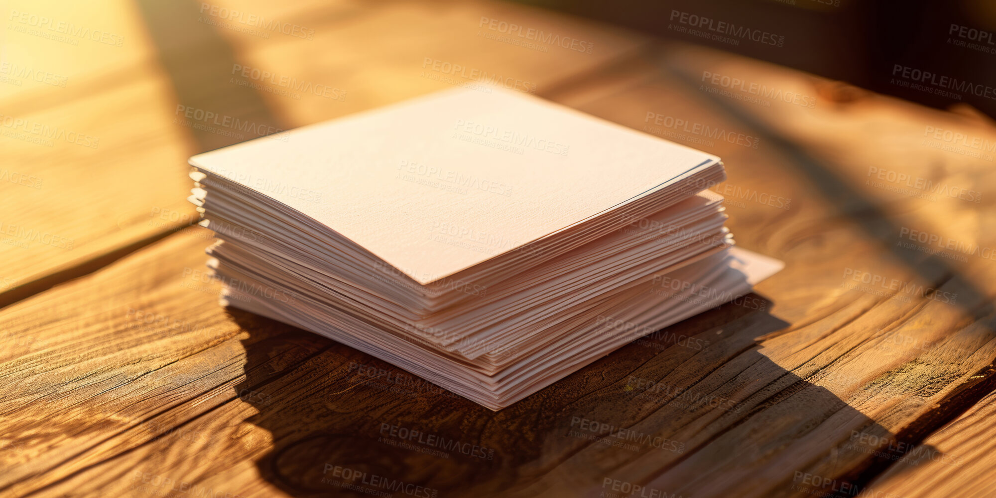 Buy stock photo Sticky notes, stack and pile with paper on wooden table for schedule planning, agenda or reminder. Closeup of empty cards or documents for memory, memo or message on checklist, tips or blank pages