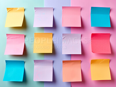 Space, empty and sticky note on wall for planning, creativity and agenda, idea or reminder. Business, office and paper mockup for schedule, calendar or design vision, goals or work target objectives