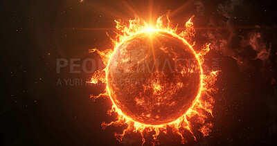 Buy stock photo Galaxy, space and sun with dark background of universe for adventure, exploration or fantasy. Cosmos, fire and wallpaper of astrology, astronomy or burning ball of gas for interstellar solar system