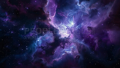 Galaxy, nebula and space with dark background of universe for adventure, exploration or fantasy. Cosmos, purple and wallpaper of astrology, astronomy or constellation for interstellar solar system