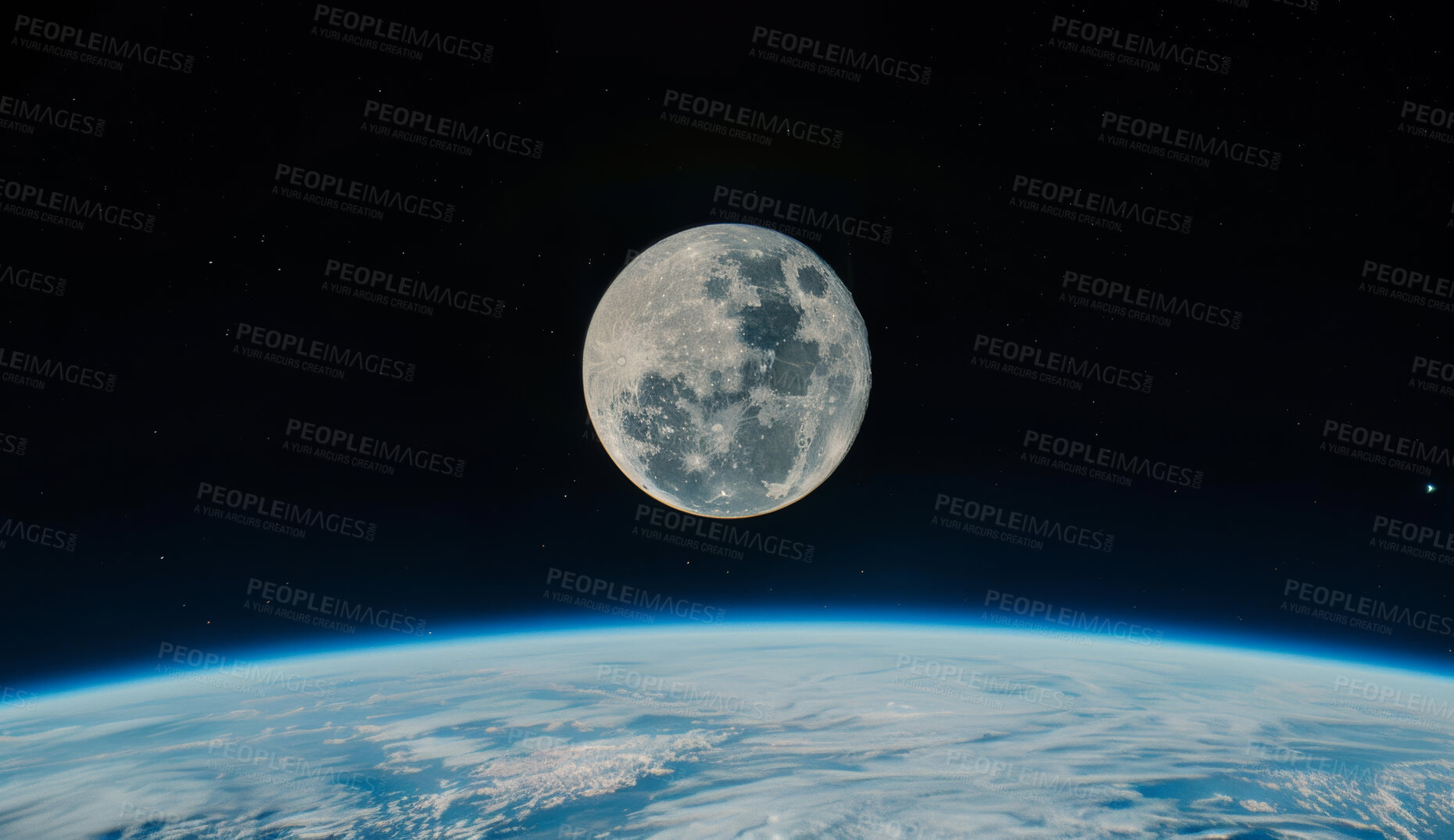 Buy stock photo Earth, moon and space with dark background of universe for adventure, exploration or fantasy. Atmosphere, planet and wallpaper of astrology, astronomy or constellation for interstellar solar system