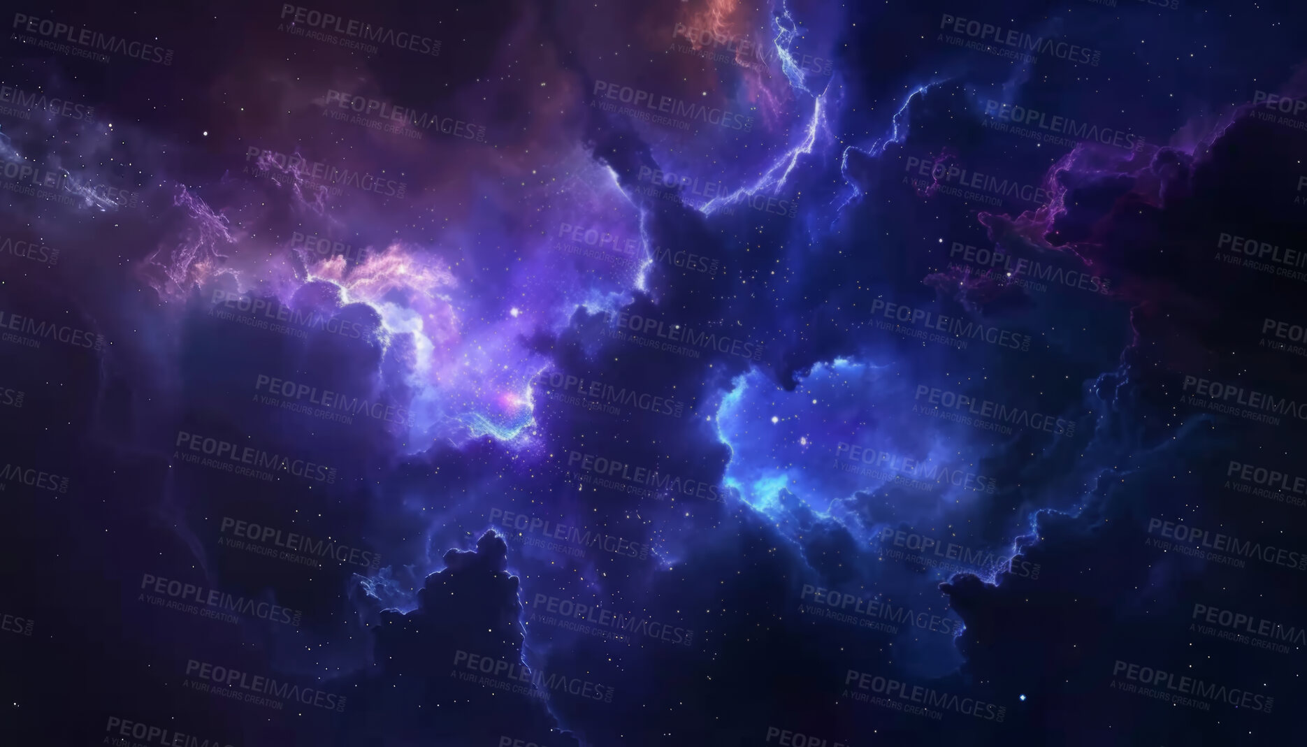 Buy stock photo Clouds, galaxy and space with dark background of universe for adventure, exploration or fantasy. Cosmos, purple sky and wallpaper of astrology, astronomy or nebula dust for interstellar solar system