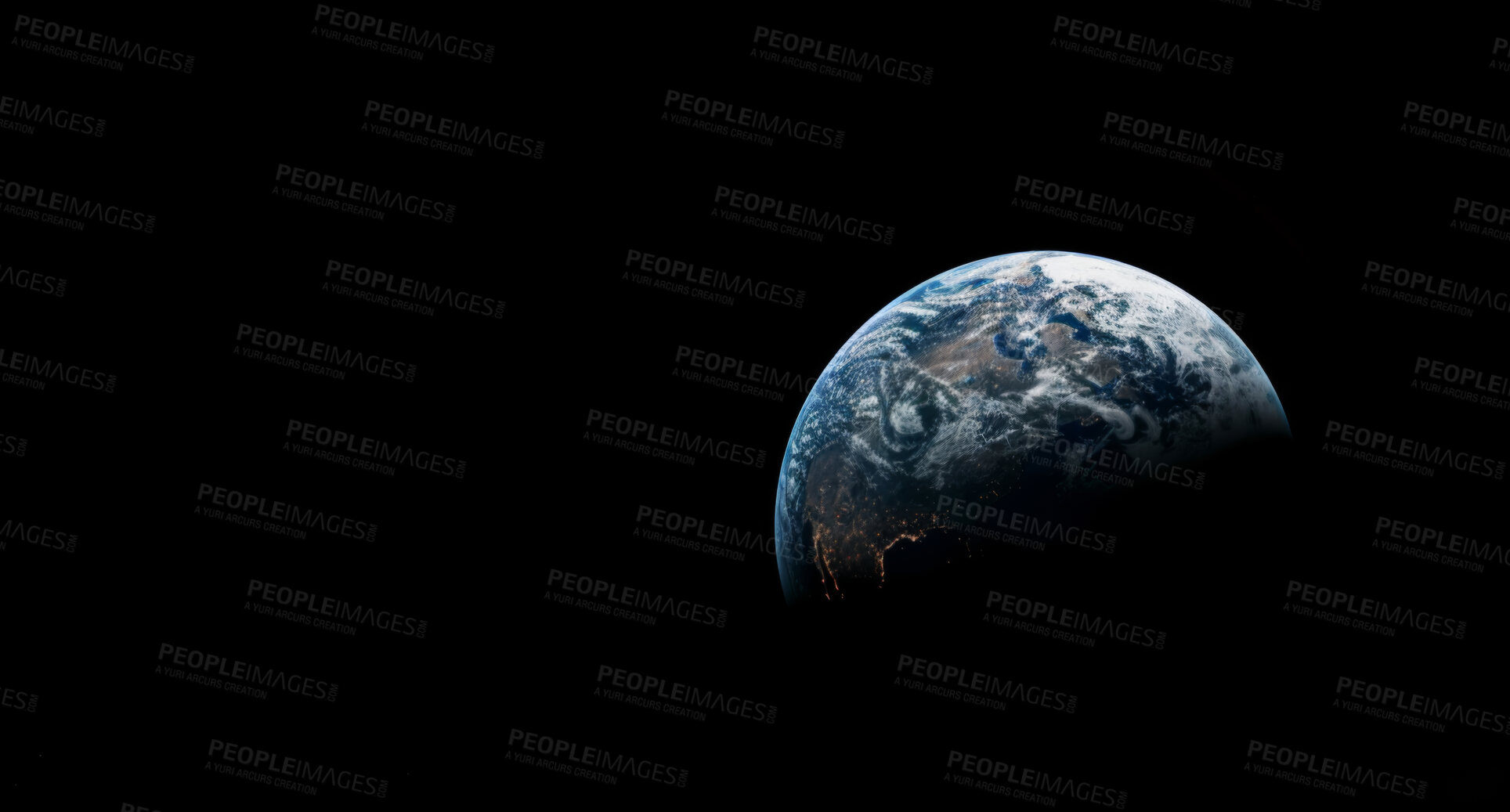 Buy stock photo Earth, galaxy and space with dark background of universe for adventure, exploration or fantasy. Cosmos, planet at night and wallpaper of astrology, astronomy or mockup for interstellar solar system