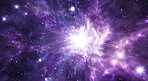 Universe, abstract and star with light in nebula for astronomy, explosion and cosmic background. Interstellar, wallpaper and purple space with astral shine for solar system, galaxy and constellation