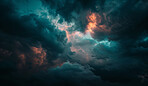 Dark, clouds and outdoor for storm, environment or  background texture for climate change in sky. Gas, overcast and nature on abstract backdrop at night for greenhouse smoke, air or hurricane weather