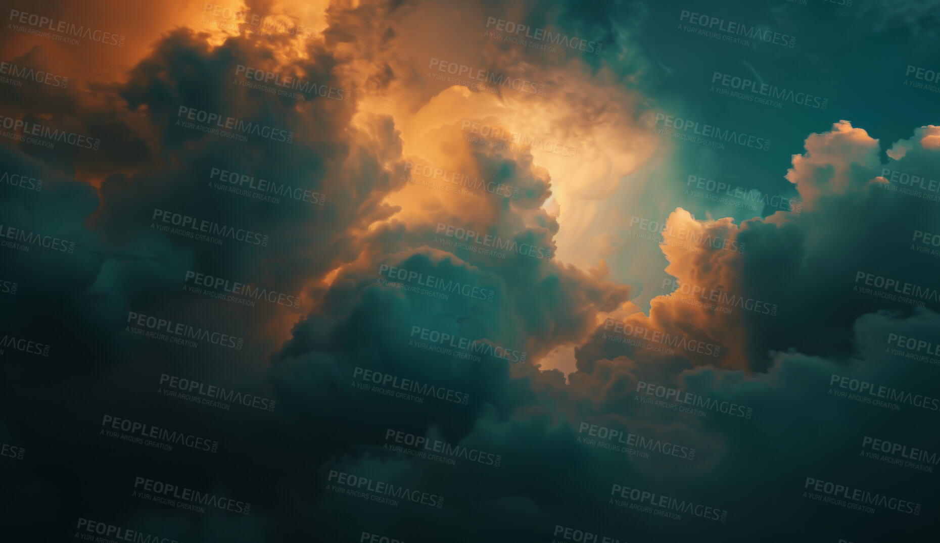 Buy stock photo Clouds, dark and outdoor background in sky for environment, storm or texture for climate change. Gas, overcast or nature on abstract backdrop with light, smoke and air in winter for heaven fantasy