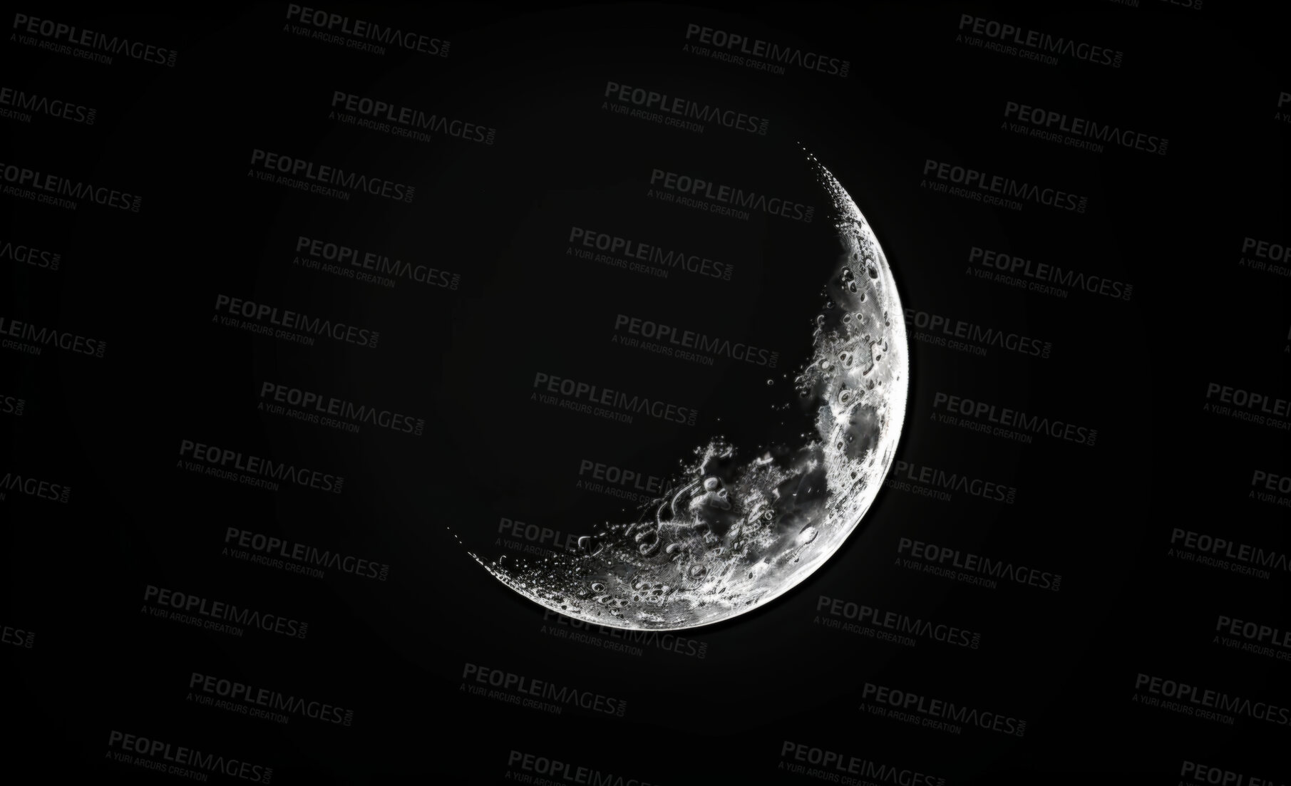 Buy stock photo Night, space and moon in orbit with dark background of universe for adventure, exploration or fantasy. Cosmos, galaxy and wallpaper of interstellar solar system for astrology, astronomy or planet