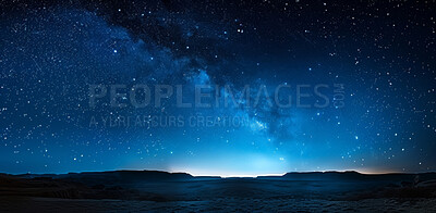 Landscape, night sky and stars in space with dark background for astrology, astronomy or cosmos. Background, horizon and wallpaper of stargazing for science fiction or view of galaxy and universe
