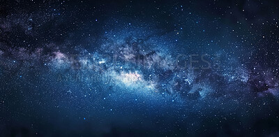 Buy stock photo Galaxy, space and stars with dark background of universe for adventure, exploration or fantasy. Cosmos, sky and wallpaper of astrology, astronomy or constellation for interstellar solar system