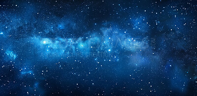 Space, abstract and universe with stars in nebula for astronomy, sky and celestial wallpaper. Interstellar, design and blue background with galaxy for constellation, solar system and cosmic sparkle