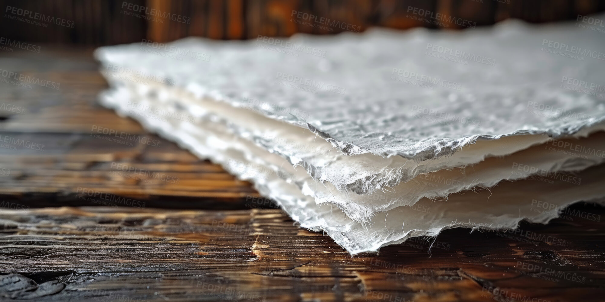 Buy stock photo Handmade, paper and stack as wallpaper background for creative writing or project, artistic or texture. Pile, desk and stationery supplies or recycling product for eco friendly book, diary or letter