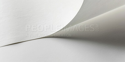 Page, texture and white paper or parchment, studio and pattern for material or marketing banner. Abstract, wave and advertising fold for sheet art, blank and mockup space for wallpaper on background