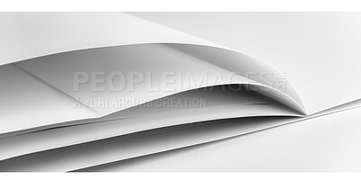 Buy stock photo Pages, texture and white paper or parchment, studio and pattern for material or craft banner. Abstract, canvas and wave or fold for sheet art, blank and creative design for wallpaper background