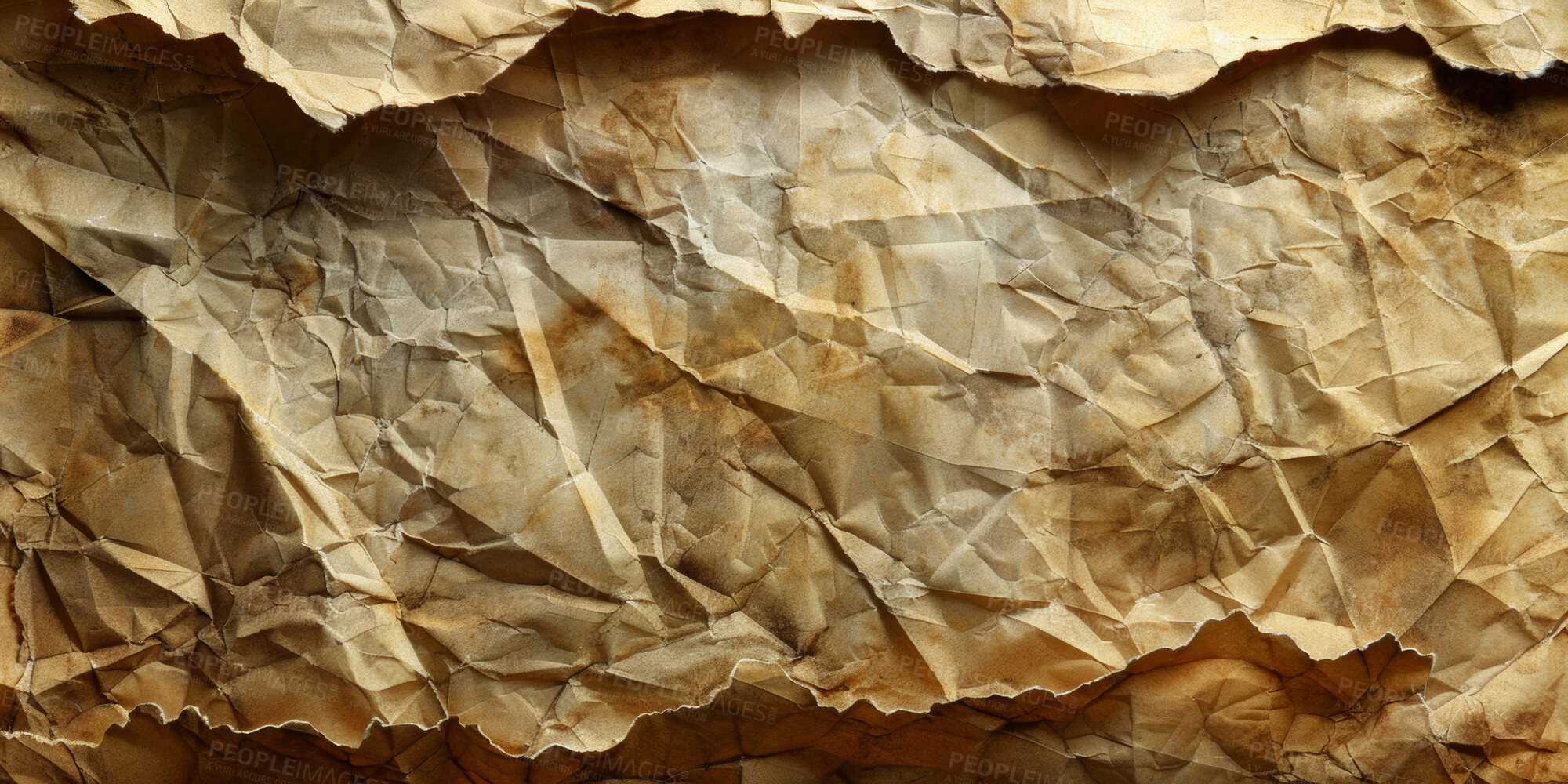 Buy stock photo Abstract background, crumpled paper and art decor for interior design or creative wallpaper. Wrinkle texture, artwork and blank canvas with sustainable materials for artistic painting or mache