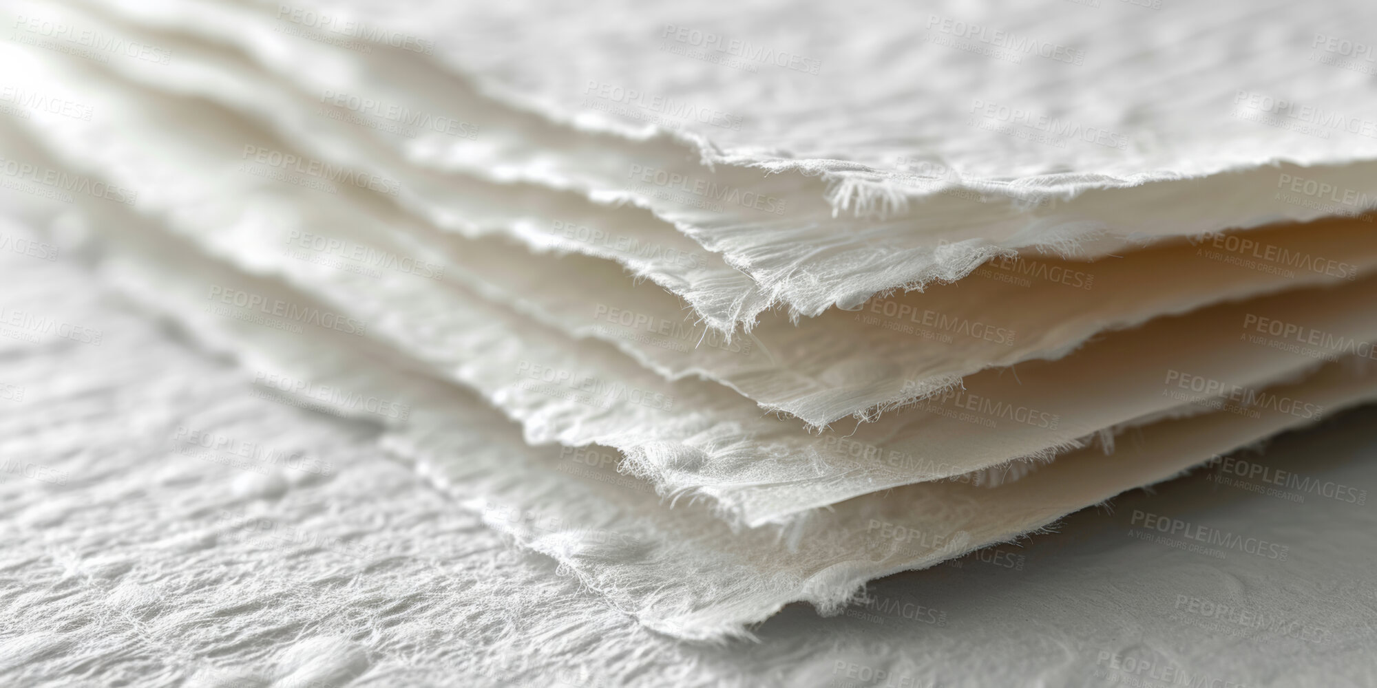 Buy stock photo Creative, texture and stack of handmade paper for sustainability, eco friendly and printing. Fabric, material and renewable resource with sheet in pile for environment, conservation and biodegradable