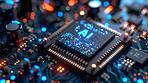 Abstract, circuit board and electrical for connection, innovation and digital transformation with futuristic technology. Electronics, computer and microchip system for network and hardware drive 