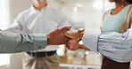 People, praying and holding hands for support, community and spiritual healing with Christian religion. Group, together and circle with faith, worship and connection in praise, respect and solidarity