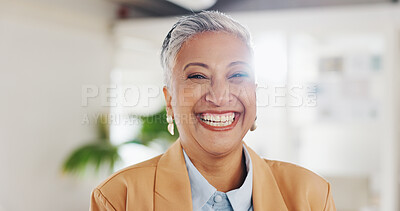 Buy stock photo Business, office and face of mature woman with company pride, confidence and smile for career. Creative startup, professional and portrait of person in workplace for human resources, job and happy