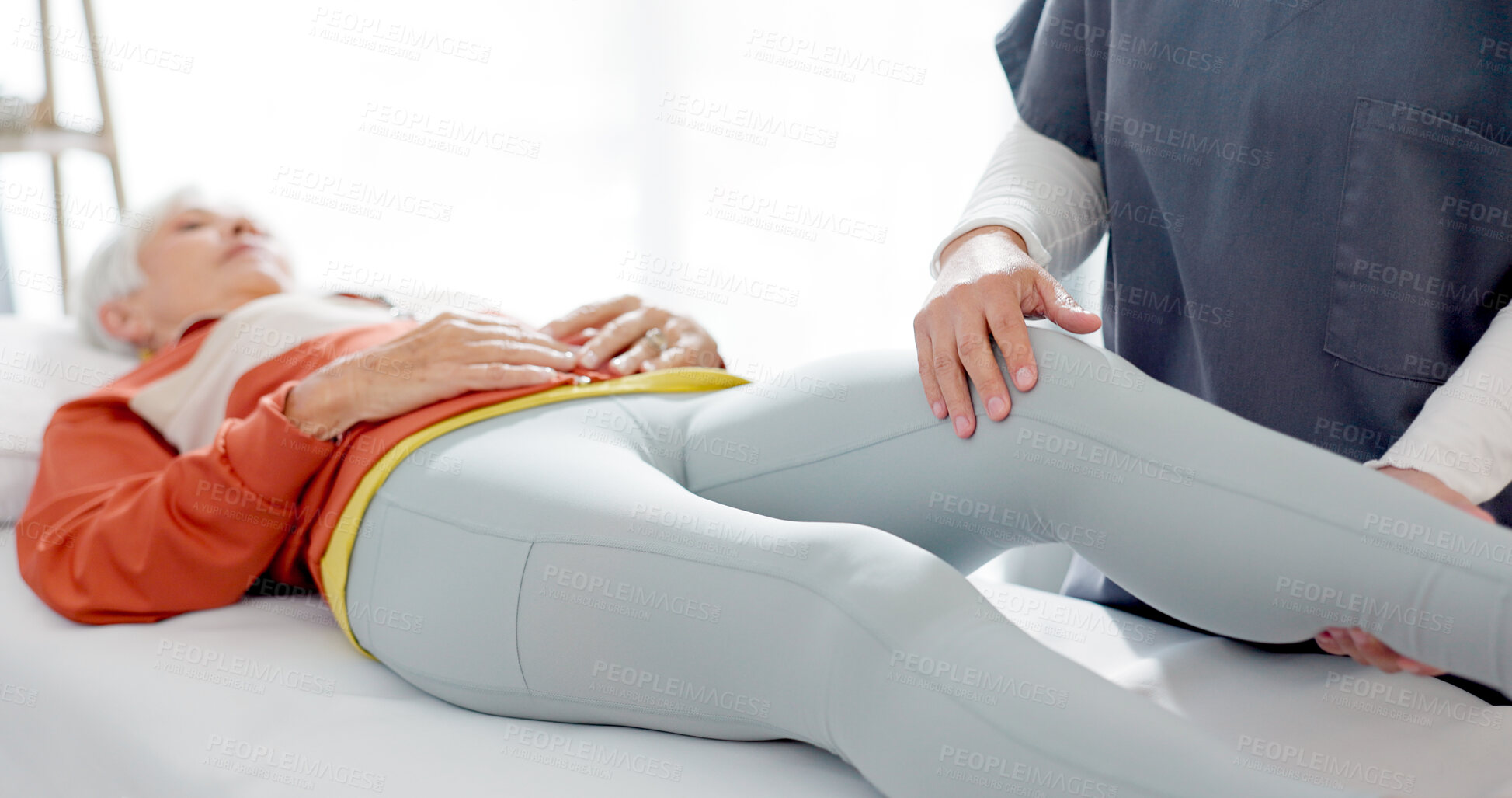 Buy stock photo Consulting, physiotherapist and senior woman for physical therapy, healthcare service and support. Physiotherapy, chiropractor and medical worker or person talking to elderly patient in consultation