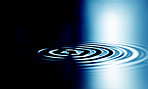 Wallpaper, 3D liquid ripples or graphics of blue circular waves with a metallic reflection on the surface. Texture, effect and art deco of movement in a futuristic pool or smooth zen water background