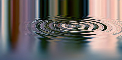 Buy stock photo Waves, ripple and design with water drop pattern with mockup for 3d, digital and texture. Environment, reflection and futuristic with liquid in background for abstract, sustainability and art deco