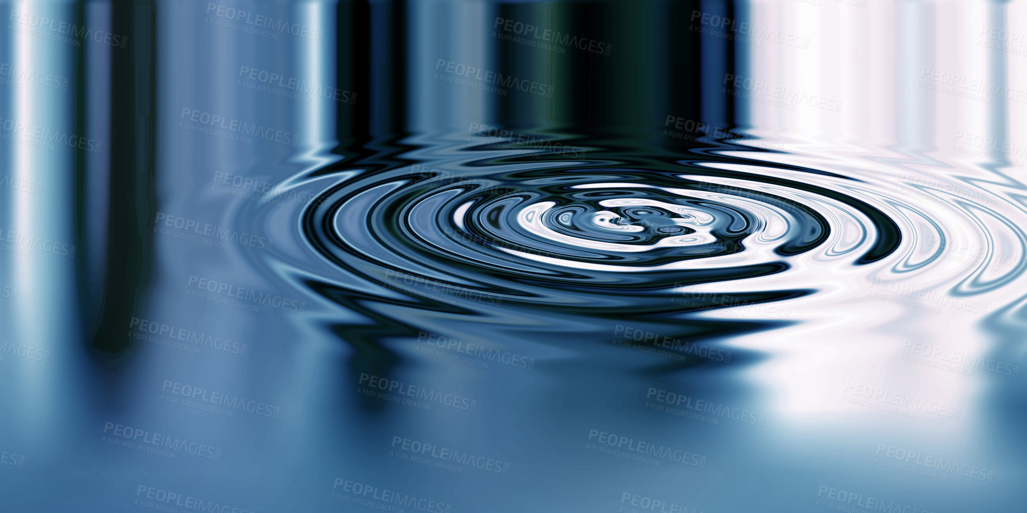 Buy stock photo Waves, ripple and design with water drop pattern with mockup for 3d, digital and texture. Environment, reflection and futuristic with liquid in background for abstract, sustainability and art deco