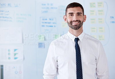 Buy stock photo Portrait, business and man in office, finance and corporate with economy analyst, accounting and charts. Face, person and investor with professional, pride and confidence with career ambition and joy