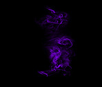 Smoke, studio and purple fog with vapor, incense and creative art with steam and swirl. Colorful, neon puff and black background isolated with steam effect, cloud and magic mist of aura in the air