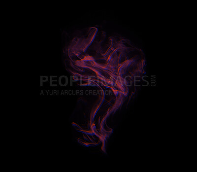 Buy stock photo Smoke, shadow and red fog with vapor, incense and creative art with studio and swirl. Colorful, neon puff and black background isolated with steam effect, cloud and magic mist of aura in the air