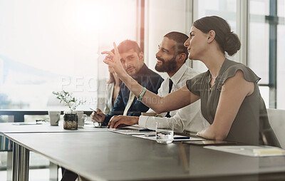 Buy stock photo Meeting, question and business people in office for discussion on company stocks profit. Conversation, planning and team of financial analysts with seminar for investment, revenue or finance growth