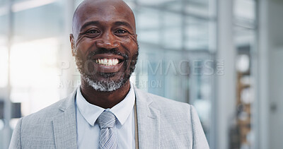 Buy stock photo Corporate, portrait and black man with pride in office for legal advice, professional and experience. Career, male lawyer or immigration attorney with confidence for job, business and law firm