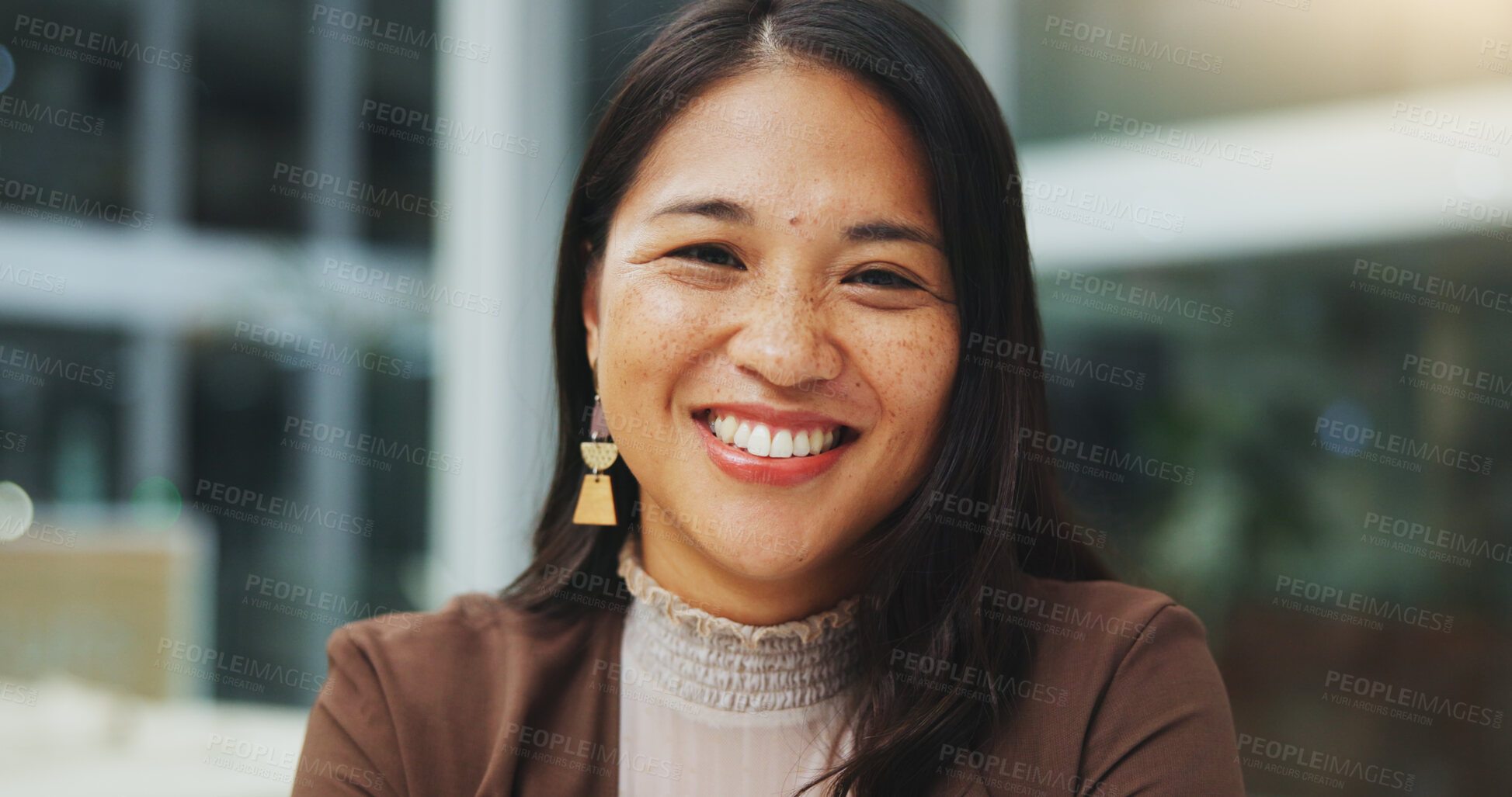 Buy stock photo Portrait, business and Asian woman with smile, employee and career ambition for startup. Face, Korean person and consultant for design agency, fashion company and agent with trendy ideas in office