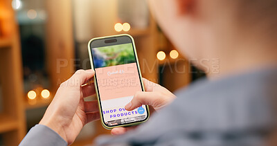 Buy stock photo Person, hands and screen of smartphone for review or contact us for online shopping, submission and help desk. Customer, website and application with mobile commerce, feedback and client support.