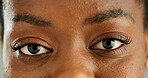 Closeup, eyes and woman with vision, face and optometry with optical assessment and healthy eyesight. Portrait, person and model with wellness or ophthalmology with eye care and aesthetic with lashes