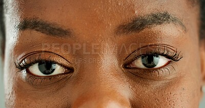 Buy stock photo Closeup, eyes and woman with vision, face and optometry with optical assessment and healthy eyesight. Portrait, person and model with wellness or ophthalmology with eye care and aesthetic with lashes