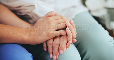 Buy stock photo People, holding hands and support for healthcare with love, care and trust. Patient, caregiver and nurse with kindness or compassion and medical therapy for empathy, respect and help or assist