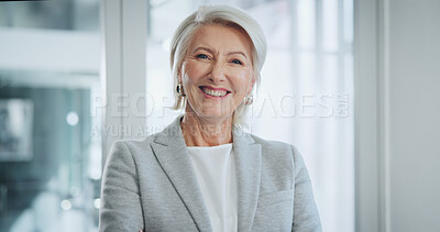 Buy stock photo Smile, office and portrait of mature woman with positive attitude for leadership in legal career. Happy, confident and female attorney ceo  from Canada with pride for corporate law in workplace.